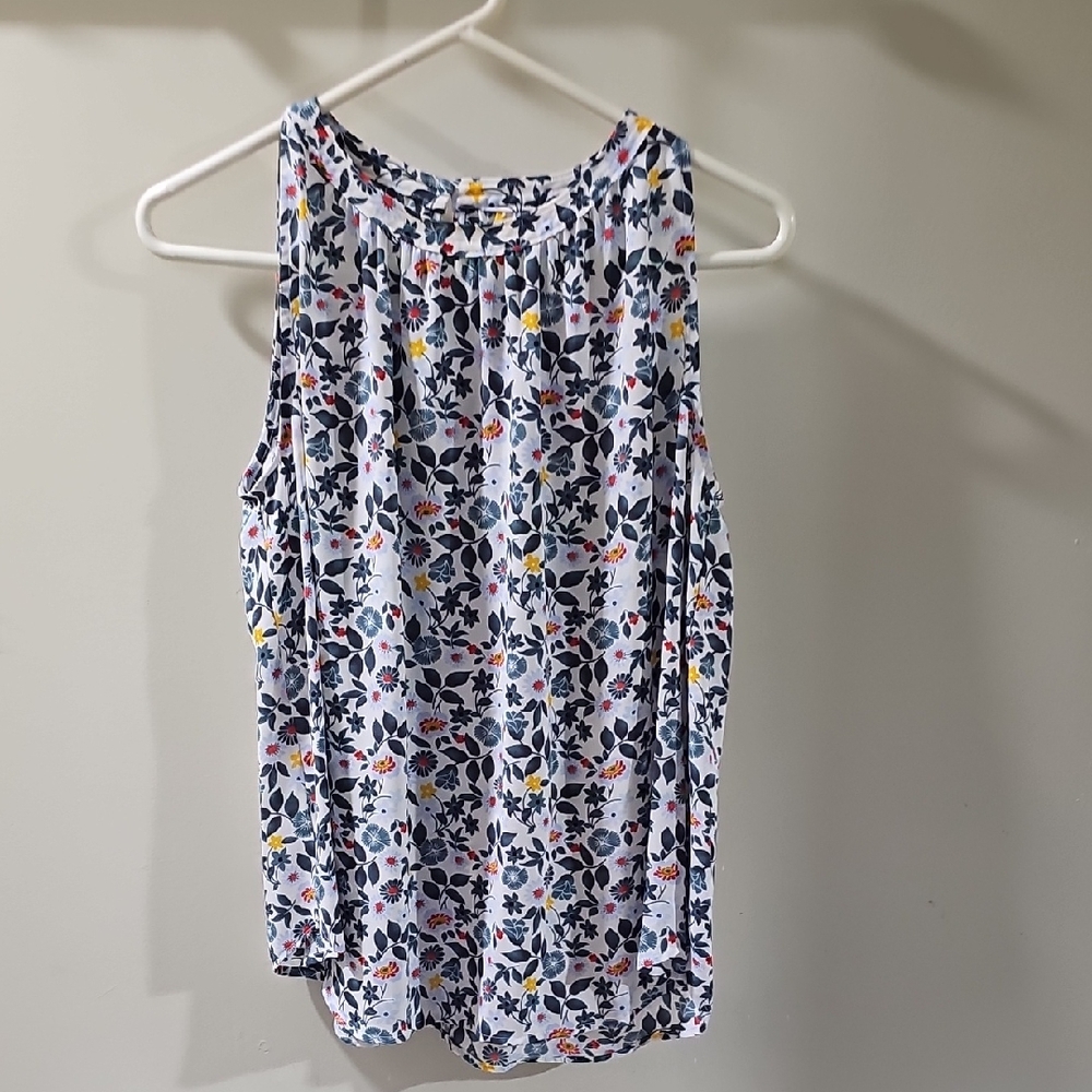 LOFT Blue and Pink Sleeveless Relaxed Tank Top